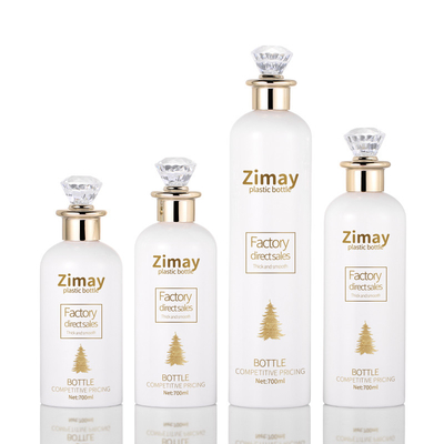 ANIMAL DOMÉSTICO de alta calidad alrededor de las botellas plásticas de empaquetado cosméticas privadas de aire vacías del champú de la loción de la palanca de selección blanca con Diamond Cap