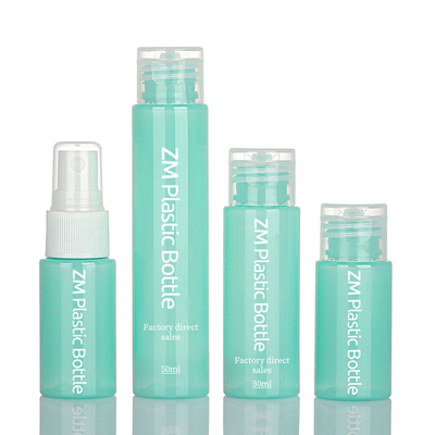 Plástico cosmético del color verde 50ml de botella del espray de la categoría alimenticia con Flip Cap