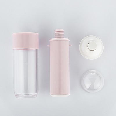 Contenedor vacío para el cuidado de la piel rosa mate, juego de viaje portátil, botella de loción y tarro de crema