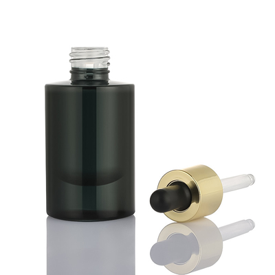 Botella cuentagotas de aceite esencial de suero de embalaje cosmético de diseño novedoso redondo de vidrio esmerilado negro de 30ml 1 Oz