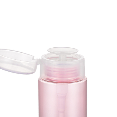 Desmaquillador rosa Envase cosmético Botella vacía Quitaesmalte de uñas azul Bomba de presión Dispensador redondo Tapa abatible