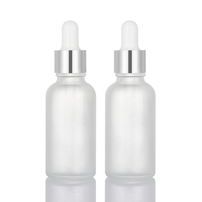 El dropper de Matte White Glass Essential Oil embotella 30ml con el casquillo de plata