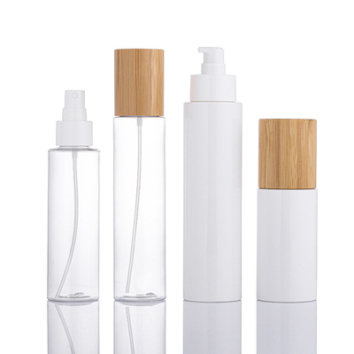 Botellas de empaquetado cosméticas plásticas del champú del ANIMAL DOMÉSTICO amistoso de Eco con la tapa de bambú de la bomba