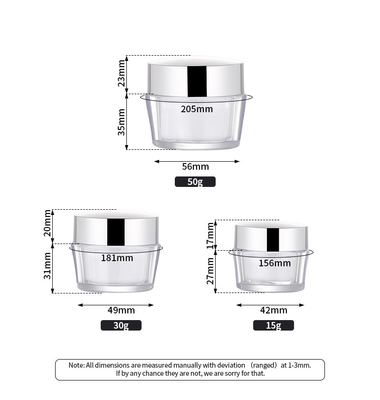 Pote cosmético vacío plástico del tarro de la crema de cara de la mantequilla del cuerpo de la pared doble de acrílico al por mayor de 15g 30g 50g con el labio
