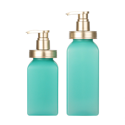 Botella de empaquetado del champú de 500ml 750ml Matte Light Green Square Body del lavado del salón privado de aire de lujo del jabón con la bomba del oro