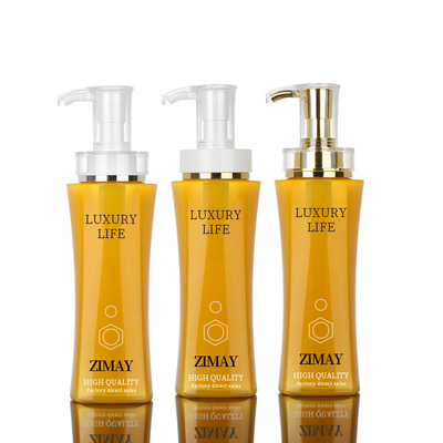 Botellas de empaquetado cosméticas vacías de la loción del champú del cuerpo del oro de la aduana blanca plástica de lujo de encargo de la mantequilla 350ml